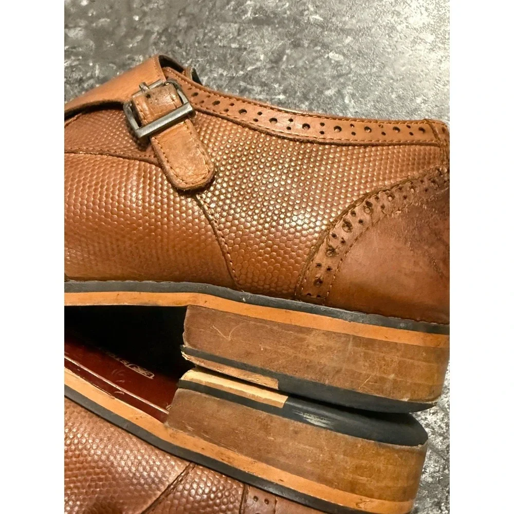 Stacy Adams Mens Lavine Double Monk‎ Strap Wingtip Leather Shoes Chestnut Sz 11M